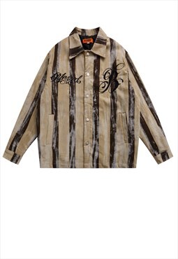 Tie-dye corduroy jacket vertical stripe denim bomber brown