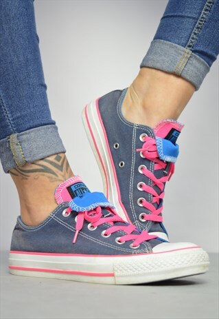 VINTAGE 90S CONVERSE NAVY & FLUORESCENT PINK OX SHOES