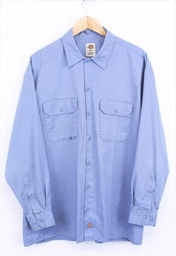 Vintage Dickies Shirt Blue Long Sleeve With Button Pockets 