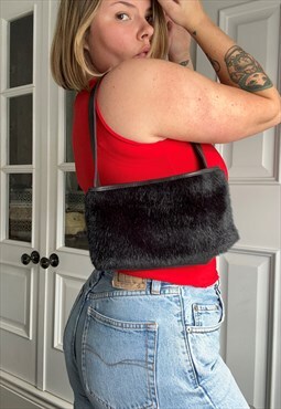 Vintage 00s Y2K Fluffy Shoulder Bag 1990s Side Bag