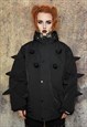 SPIKE BOMBER GRUNGE JACKET HORN PUFFER PUNK COAT IN BLACK