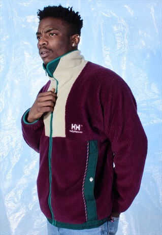 VINTAGE HELLY HANSEN PURPLE, GREEN AND CREAM FLEECE JUMPER
