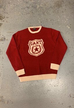 GANT Knit Jumper Red Logo Patterned Sweater 