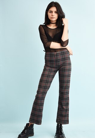 90'S RETRO REGULAR WAIST CHECKED PRINT TROUSERS