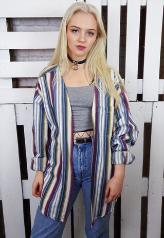 STRIPED DENIM REWORKED KIMONO DUSTER JACKET
