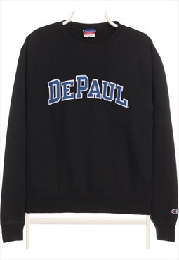 Champion - Black Embroidered College Crewneck Sweatshirt - S