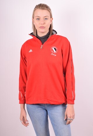 ADIDAS WOMENS VINTAGE SWEATSHIRT JUMPER SMALL RED 90S