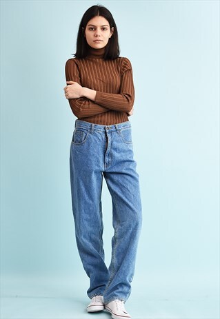 90'S RETRO REGULAR WAIST STRAIGHT DENIM JEANS