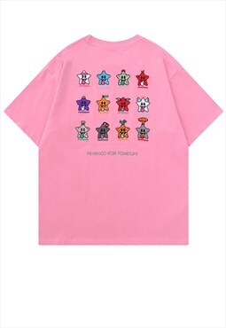 Star patch t-shirt mood tee grunge top in pastel pink
