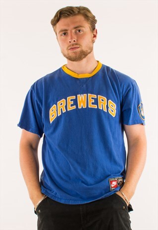 VINTAGE 90S BLUE NIKE TEAM BREWERS T-SHIRT TEE