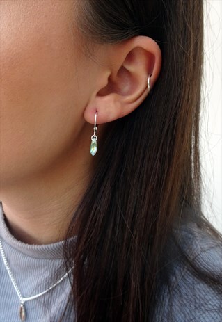 OPAL TEARDROP SILVER HOOPS