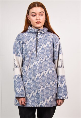 90'S BLUE ABSTRACT QUARTER ZIP FLEECE JUMPER