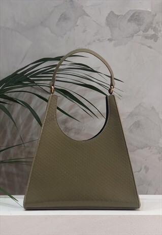 GREEN CROC SKIN TRIANGLE SHOULDER BAG WITH CHAIN HANDLE