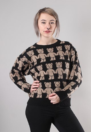 VINTAGE 80S TEDDY BEAR PATTERNED JUMPER