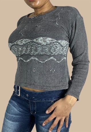 VINTAGE Y2K SWEATER/JUMPER CHENILLE WITH BRADED DESIGN 