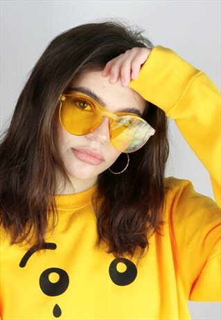 RIMLESS RETRO YELLOW SUNGLASSES WITH CASE