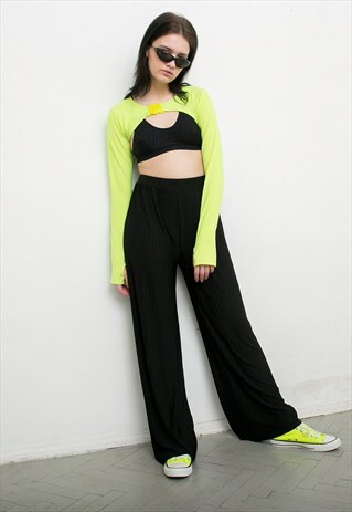 VINTAGE TROUSERS BLACK PLEATED WIDE RELAXED ELASTIC WAIST