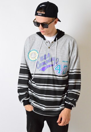 VINTAGE 80S STRIPED USA LIGHTWEIGHT SWEATSHIRT HOODIE