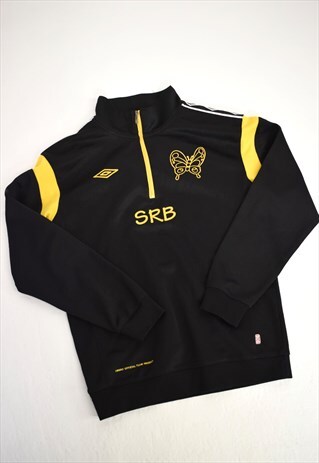 VINTAGE 90S UMBRO BLACK YELLOW 'SRB' 3/4 ZIP SWEATSHIRT