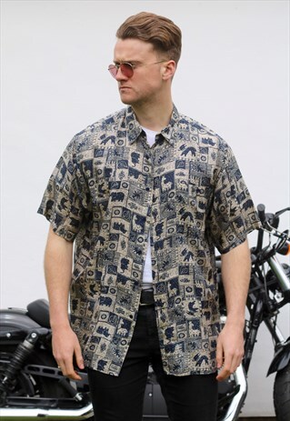 STAR RETRO 80S MOSAIC TAPESTRY FUNKY SILK SHIRT
