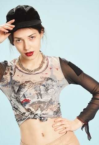 Y2K KITSCH MESH SHEER NOVELTY FESTIVAL TEEN PARTY TOP