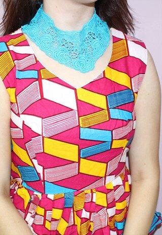 90'S STYLE TURQUOISE FLORAL LACE COLLAR CHOKER
