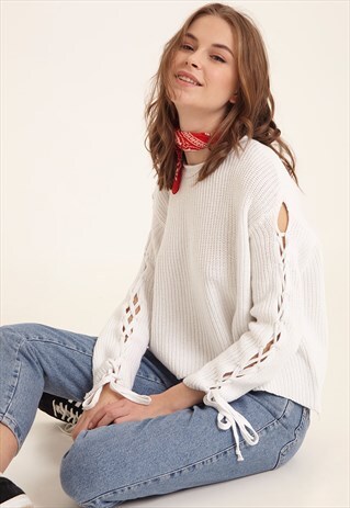 SUBDUED LACE-UP SLEEVE JUMPER