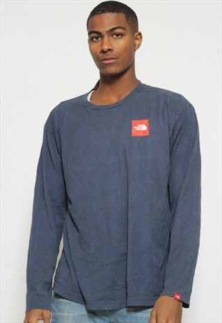 VINTAGE THE NORTH FACE LONG SLEEVED PRINT LOGO T-SHIRT BLUE
