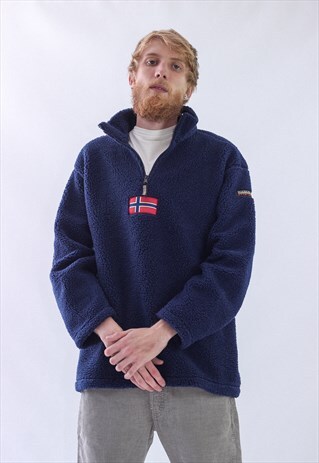 VINTAGE MENS NAPAPIJRI PILE HALF ZIP PULLOVER FLEECE JACKET