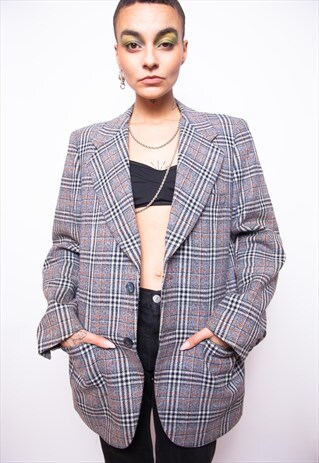 VINTAGE 80S TARTAN BLAZER JACKET ID:1660