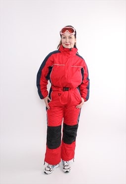 Vintage one piece ski suit, 90s red snowsuit, women ski 