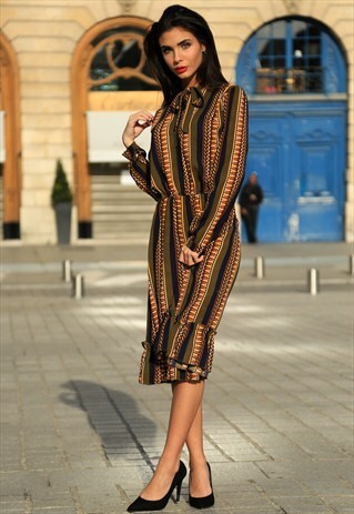 VINTAGE-INSPIRED BOHO MIDI DRESS - YELLOW