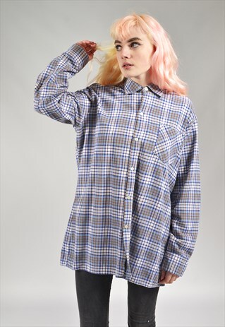 VINTAGE BLUE & WHITE CHECKED FLANNEL SHIRT