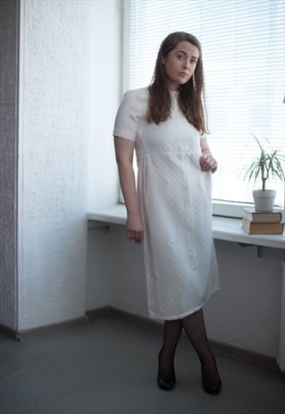 VINTAGE 60'S MIDI CREAM SHORT SLEEVES DRESS