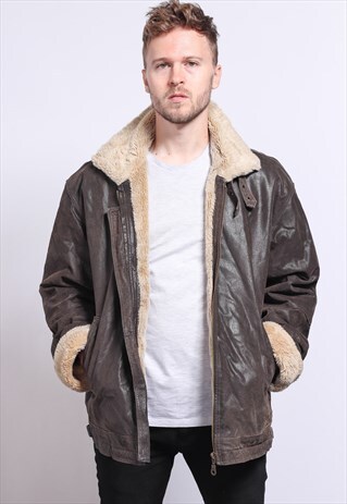 VINTAGE LEATHER AVIATOR FLEECE JACKET