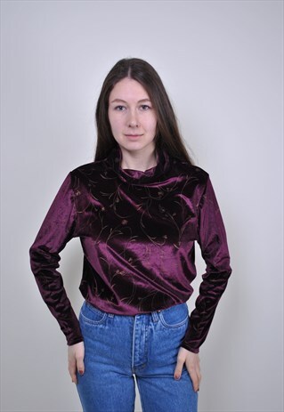 VINTAGE RED VLEVET FLORAL BLOUSE