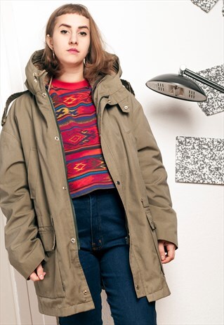 MILITARY JACKET - 80S VINTAGE FAUX FUR LINED PARKA COAT