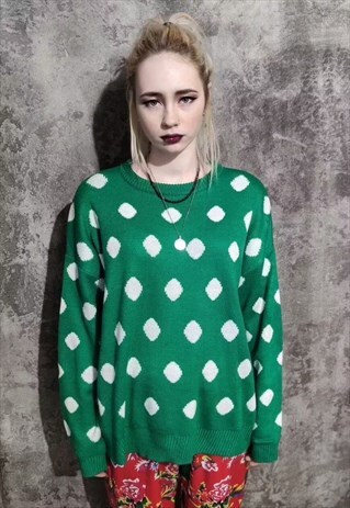 Reversible polka dot sweater dot knit jumper in green white