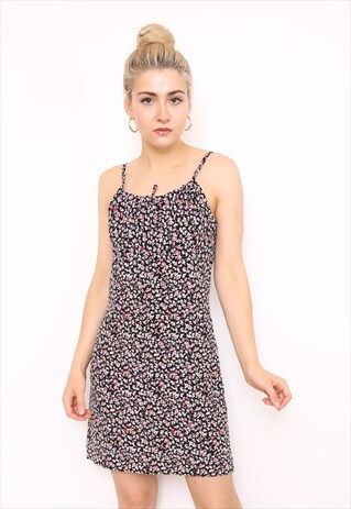 VINTAGE 90S DARK FLORAL PRINT MINI DRESS