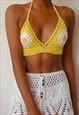 Iris Yellow Crochet partywear halter neck crop top
