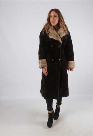 VINTAGE FAUX FUR COAT JACKET MID LONG UK 10 (LH4F)