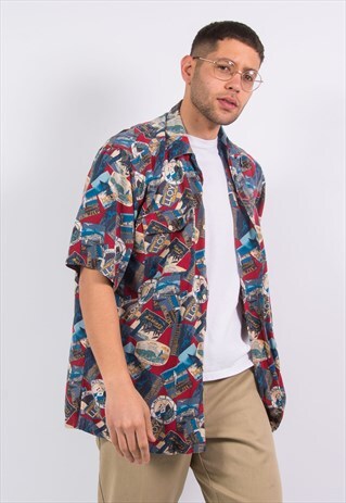 VINTAGE RALPH LAUREN SHIRT RAYON RETRO PATTERN