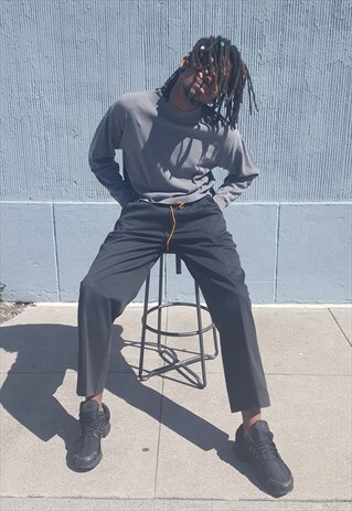 90S MINIMALIST HIGH WAISTED BLACK PLEATED CROPPED CHINOS