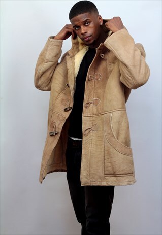 1980'S VINTAGE LONG LENGTH SHEEPSKIN/SHEARLING COAT IN CREAM