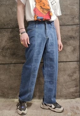 Paisley reworked denim overalls bandana straight fit jeans