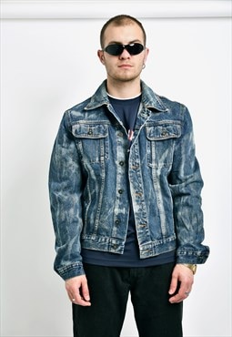 Men's 90s acid bleached stone vintage denim jacket rave jean