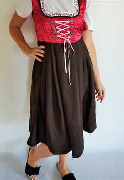 Vintage Bavarian Octoberfest Drindl Dress Dresses Folk Red