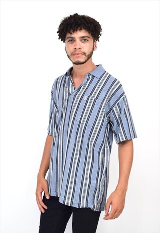 VINTAGE 90S POLO RALPH LAUREN BLUE STRIPE POLO