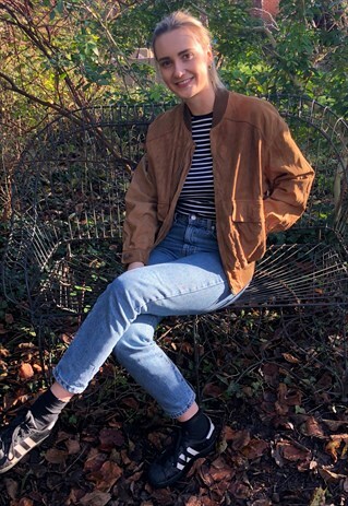 VINTAGE 90S TAN BROWN REAL SUEDE LEATHER BOMBER JACKET
