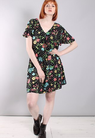 VINTAGE 90S FLORAL POLKA DOT MINI SUMMER DRESS